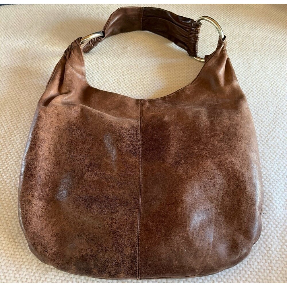 Hobo International Vintage Distressed Brown Leather Ring Hobo Shoulder Bag